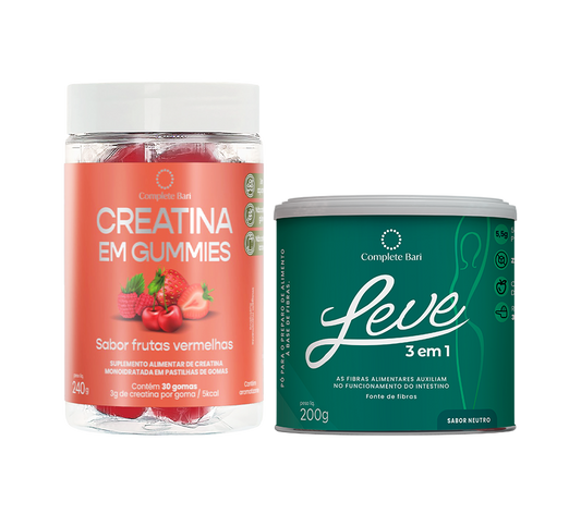 Kit Creatina em Gummies Frutas Vermelhas + 1 LEVE 3 em 1® Contra Reganho de Peso