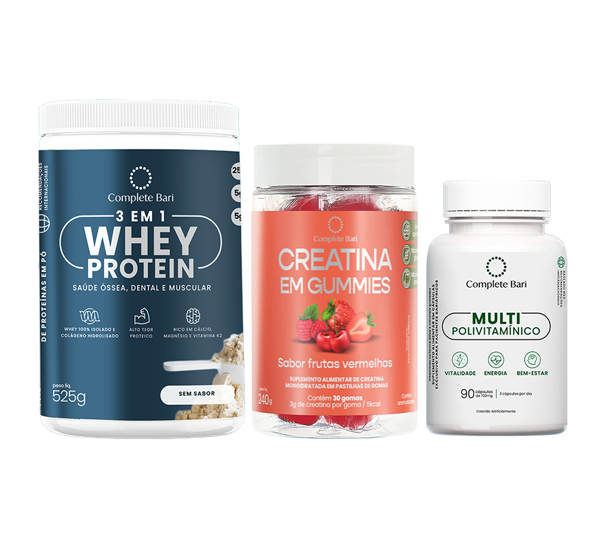 Kit Creatina em Gummies Frutas Vermelhas + 1 Multivitamínico + 1 Whey Isolado Neutro