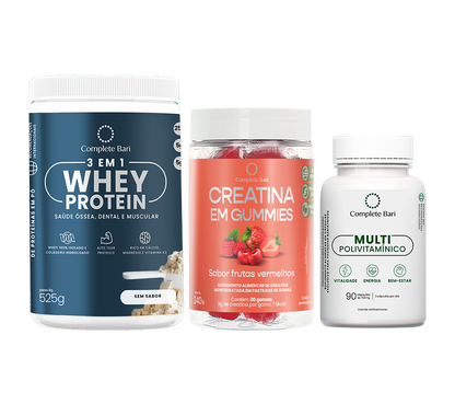 Kit Creatina em Gummies Frutas Vermelhas + 1 Multivitamínico + 1 Whey Isolado Neutro