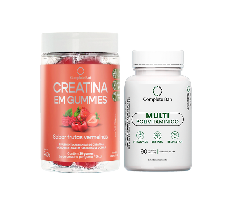 Kit Creatina em Gummies Frutas Vermelhas + Multivitamínico