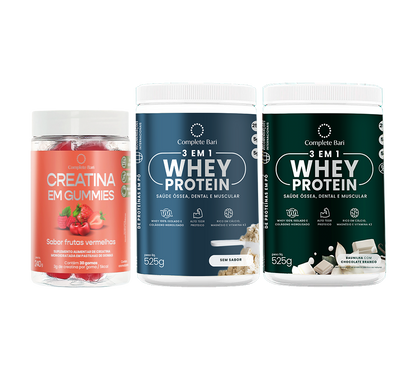 Kit Creatina em Gummies Frutas Vermelhas + 1 Whey Isolado Baunilha com Chocolate  + 1 Whey Isolado Neutro