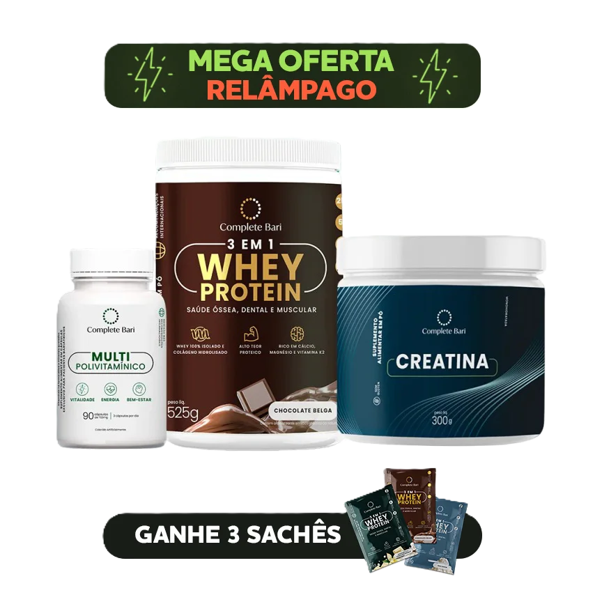 Kit 1 Multi + 1 Whey Isolado Chocolate Belga + 1 Creatina Complete Bari