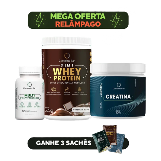 Kit 1 Multi + 1 Whey Isolado Chocolate Belga + 1 Creatina Complete Bari
