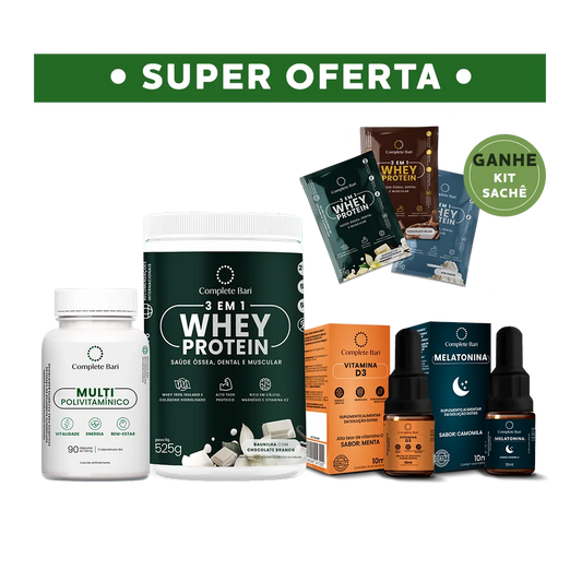 Kit 1 Multi + 1 Whey Isolado Baunilha com Chocolate + 1 Vitamina D3 + 1 Melatonina Complete Bari