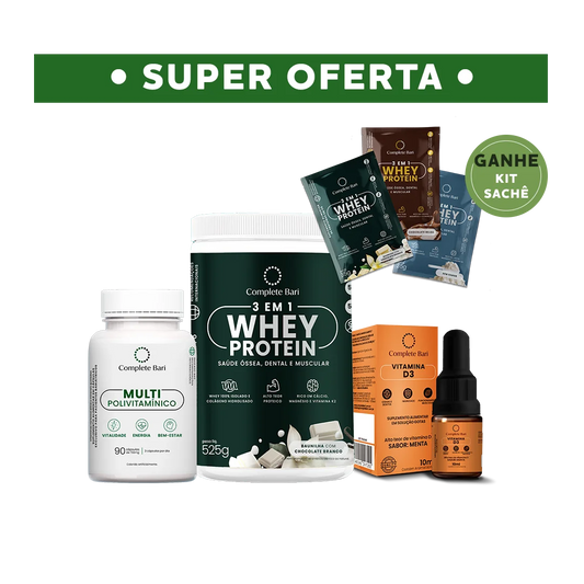 Kit 1 Multi + 1 Whey Isolado Baunilha com Chocolate + 1 Vitamina D3 Complete Bari