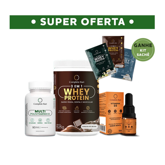 Kit 1 Multi + 1 Whey Isolado Chocolate Belga + 1 Vitamina D3 Complete Bari