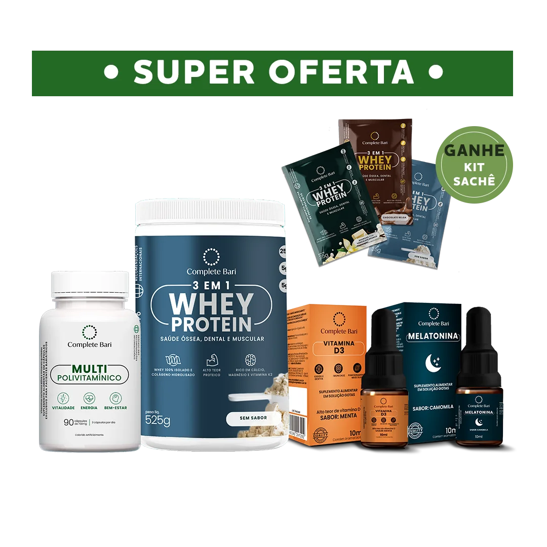 Kit 1 Multi + 1 Whey Isolado Neutro + 1 Vitamina D3 + 1 Melatonina Complete Bari