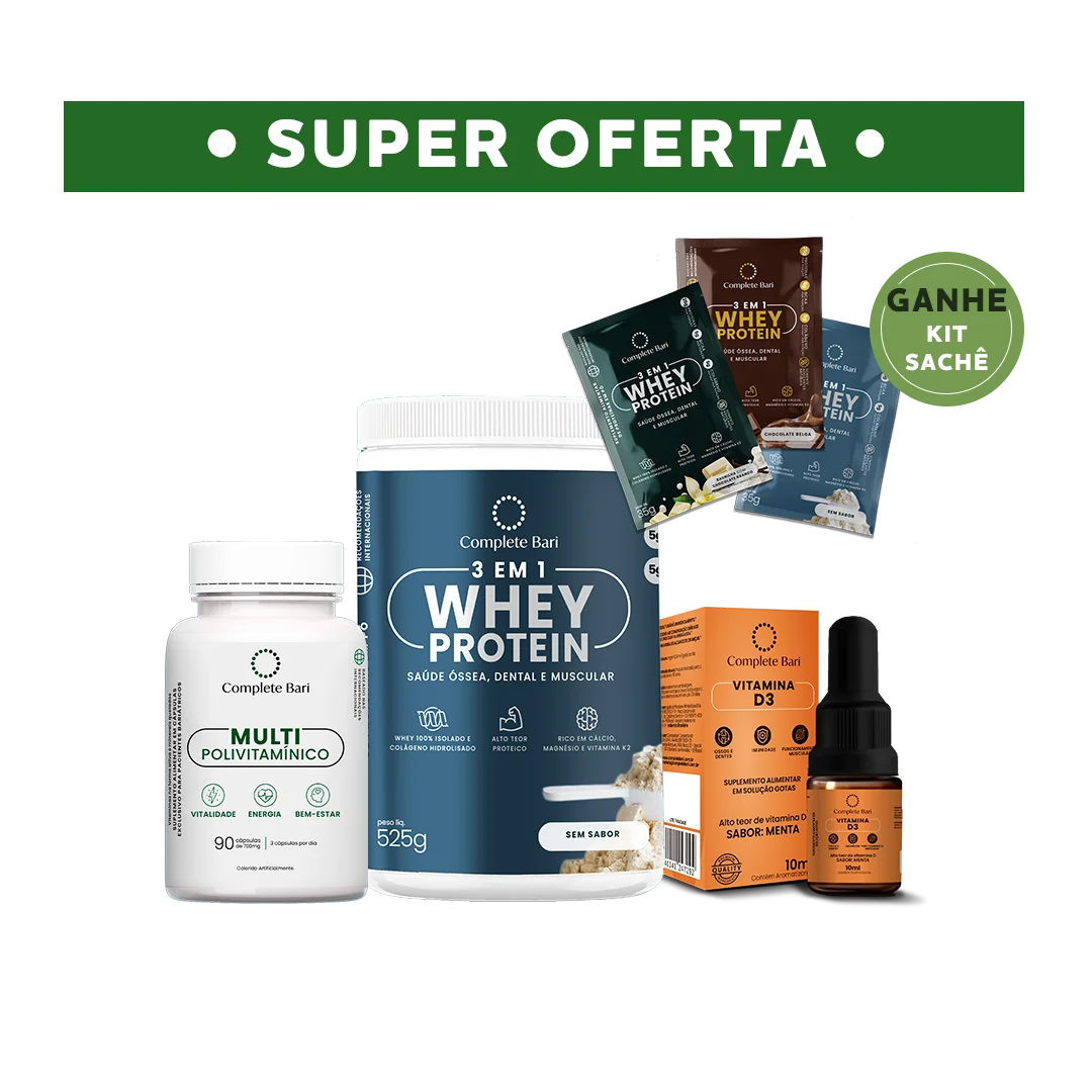 Kit 1 Multi + 1 Whey Isolado Neutro + 1 Vitamina D3 Complete Bari