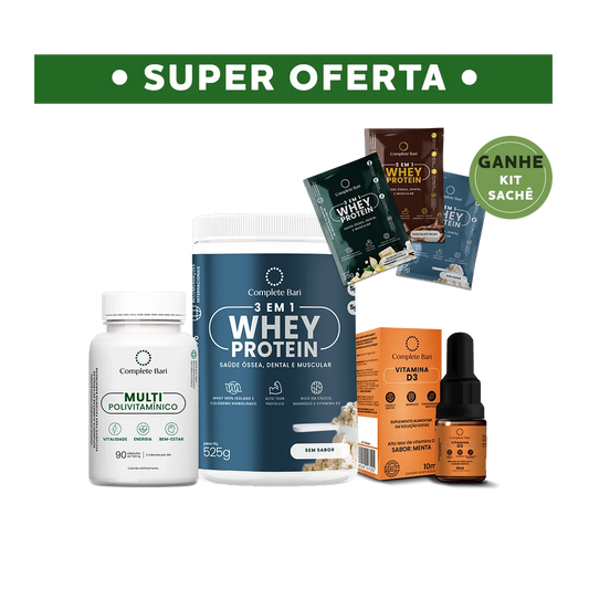 Kit 1 Multi + 1 Whey Isolado Neutro + 1 Vitamina D3 Complete Bari