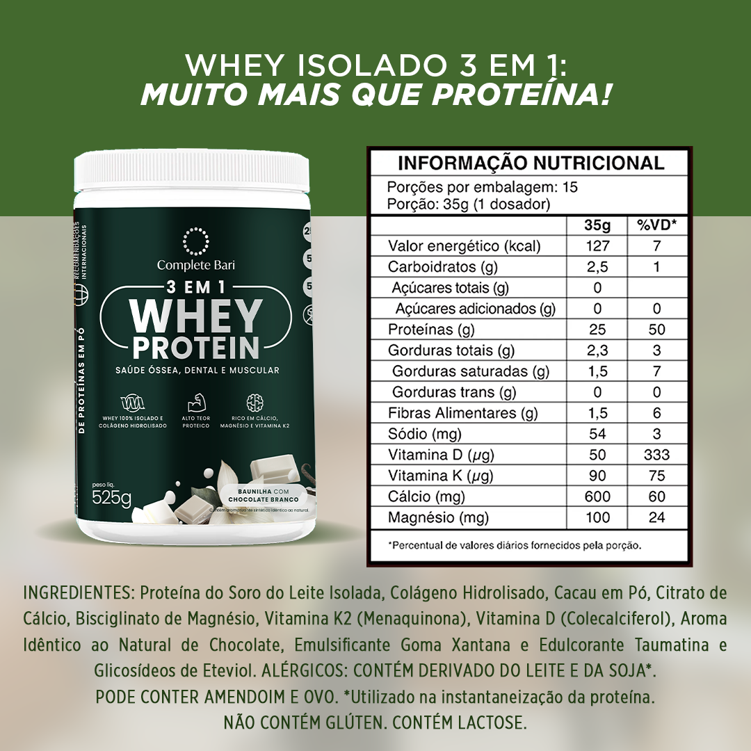 Whey Isolado 3 em 1 Baunilha com Chocolate 525gr Complete Bari