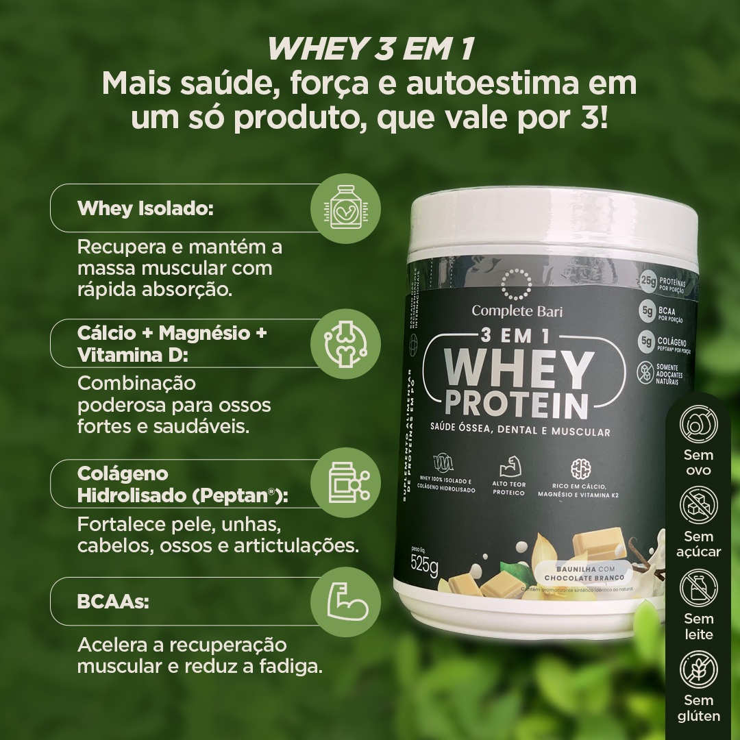 Whey Isolado 3 em 1 Baunilha com Chocolate 525gr Complete Bari
