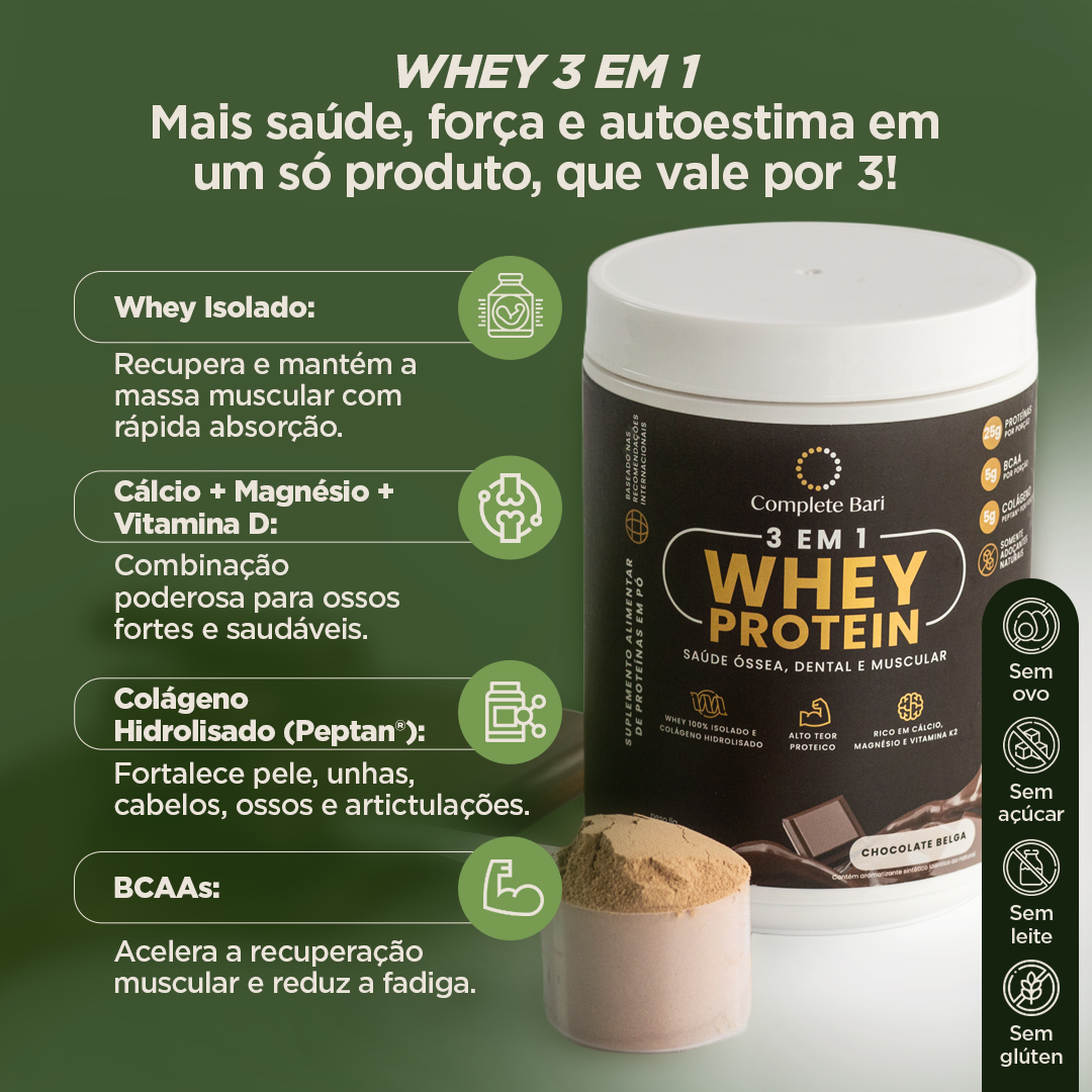 Whey Isolado 3 em 1 Chocolate Belga 525gr Complete Bari
