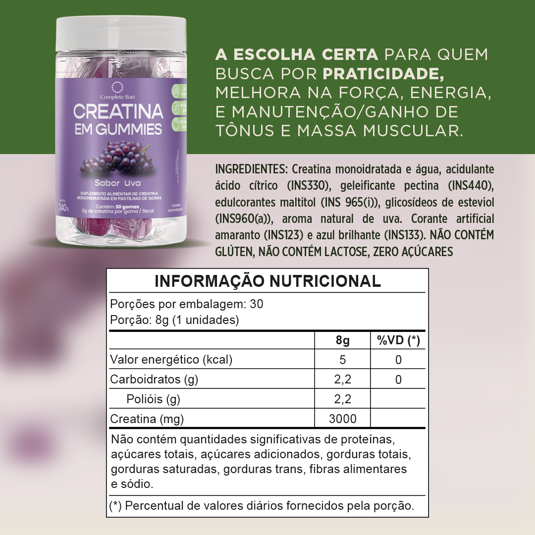Creatina em Gummies Sabor Uva 3g