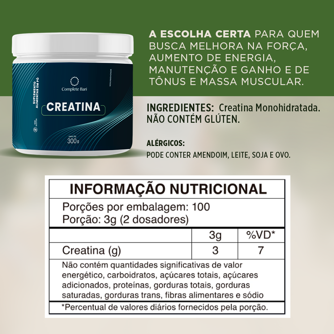 Creatina Monohidratada Pura 300gr Complete Bari