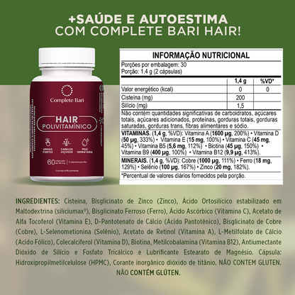 Kit 1 Multi + 1 Polivitaminico Cabelos e Unhas + 1 Whey Isolado Chocolate Belga Complete Bari