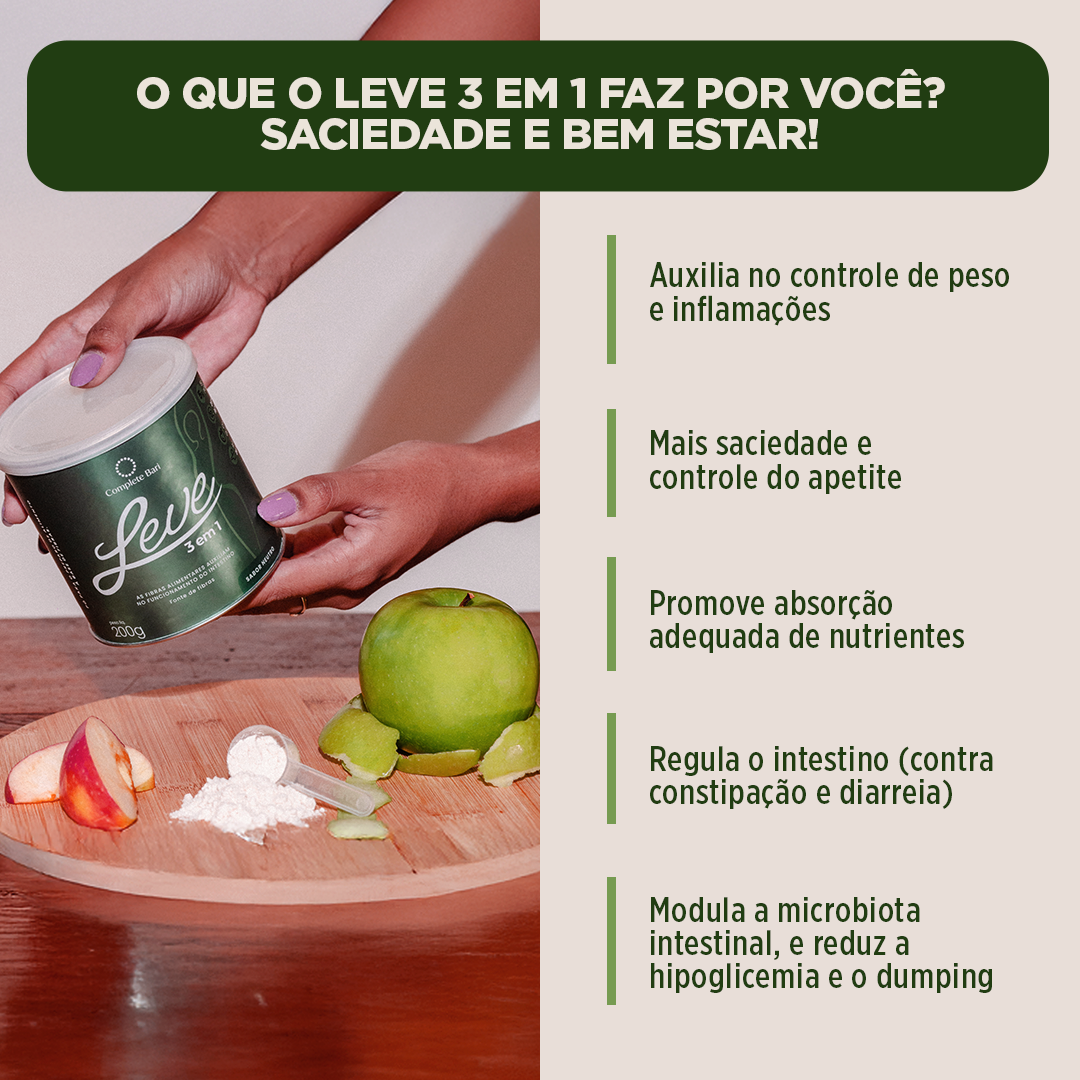Kit 1 LEVE 3 em 1® Contra Reganho de Peso + 1 Polivitaminico Cabelos e Unhas Complete Bari