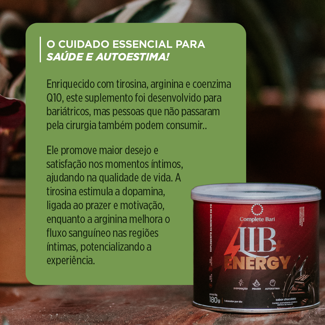 Lib + Energy Sabor Chocolate 180g Complete Bari - Tirosina Arginina CQ10.