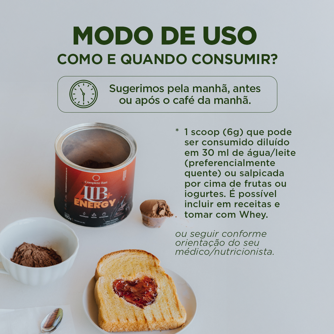 Lib + Energy Sabor Chocolate 180g Complete Bari - Tirosina Arginina CQ10.