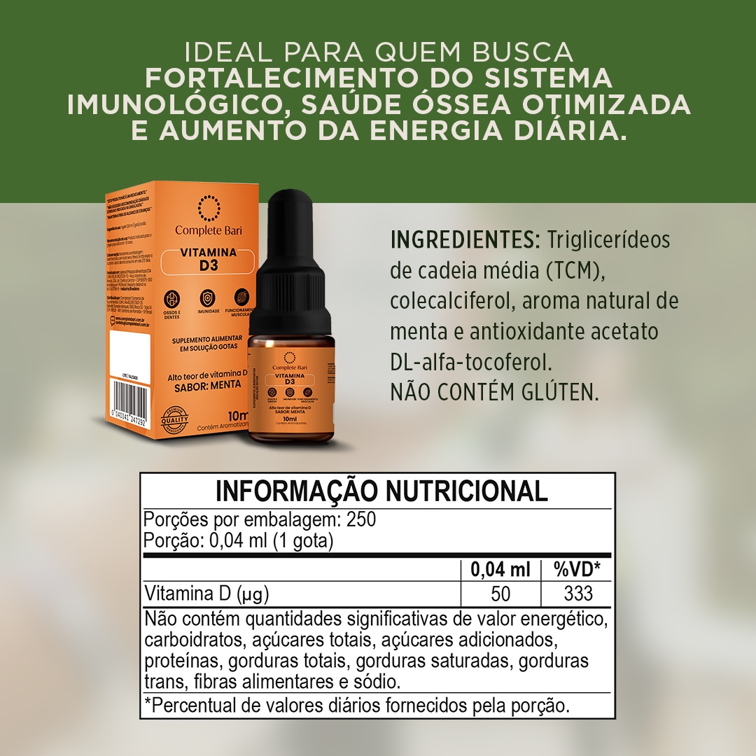 Kit 1 Multi + 1 Whey Isolado Baunilha com Chocolate + 1 Vitamina D3 Complete Bari