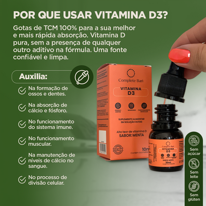 Vitamina D3 Gotas Sabor Menta 10ml Complete Bari