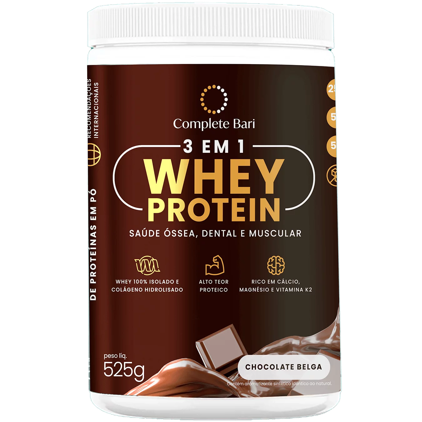 Whey Isolado 3 em 1 Chocolate Belga 525gr Complete Bari